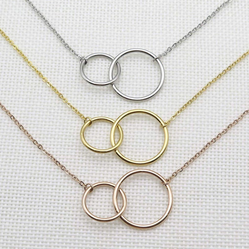 IDLAN Mom to Be Pregnancy Gift New Mom Expectant Mother Necklace - Two Interlocking Infinity Circles (Silver) - Image 4